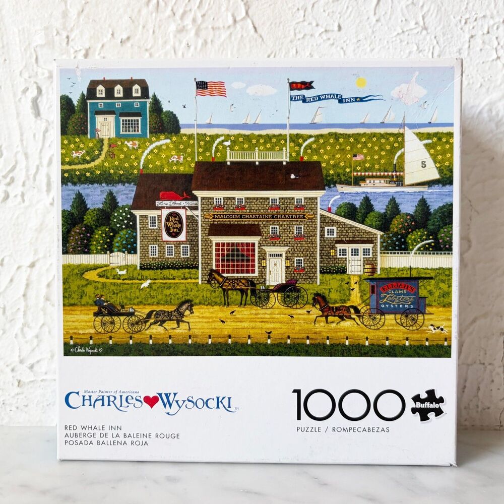 Charles Wysocki Red Whale Inn 1000 Piece Puzzle Buffalo Games - Complete